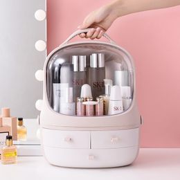 SAFEBET Penguin Makeup Organiser Detachable Cosmetic Storage Box Transparent Desktop Organiser Waterproof Drawer Beauty Boxes 210309