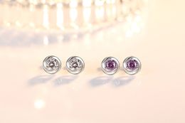 Flower Rotating Love Stud Earrings Purple Crystal for Women Popular Fashion Peony Rose Ear Lady Accessories