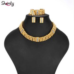 Shamty Pure Gold Color Ethiopian Jewelry Sets Chokers Eritrea Nigeria Kenya Habasha style BLUE STONE Africa Sets A300060 H1022