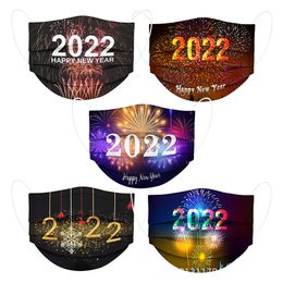 Designer 2022 Happy New Year Mouth Masks Adult Non-woven Face Mask Numbers Unisex Breathable Dustproof Anti-Haze Disposable Facemask