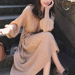 Slim Twist Autumn Winter Sweater Dress Knitted Women Sweaters Pullover Long Sleeve Round Neck Pullovers Knit Sweater Dress Warm X0521