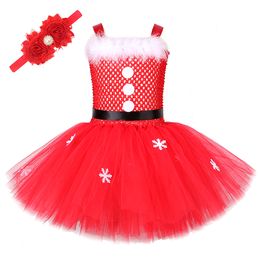 Baby Girl Christmas Dress for Kids Santa Claus Costumes for Girls New Year Dresses with Flower Headband Children Xmas Clothes 210303
