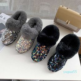 Kadınlar Rhinestone ayak bileği botları kış pamuk ayakkabı bayanlar peluş ılık kar botları rahat düz kısa botlar tüylü zapatos mujer