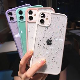 transparent Clear Glitter Cases For iPhone 13 12 mini 11 Pro Max 7 8 plus XR X XS Bling Shockproof Phone Back Cover case young Girly style
