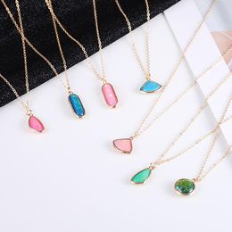 Pendant Necklaces Boho Colourful Irregular Crystal Necklace Long Gold Chain Women Jewellery Fashion Statement Collares Bijoux Femme