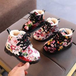 CAPSELLA KIDS Martin Boots for 1-6 Years Baby Boy Shoes Autumn Winter Girls Flower Soft Leather with Fur Size 21-30 211022