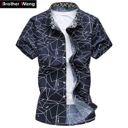 Summer Men Shirt Fashion Plaid Printing Male Casual Short Sleeve Large Size Brand Men's Clothing 5XL 6XL 7XL 210721