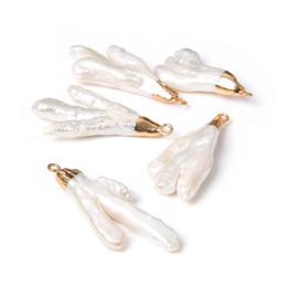 -Colgante de perlas naturales de agua dulce 2-10 PCS 6-28 mm Irregular Irregular Blanco Baro Pearque Beads Conector Charm para el collar de joyería de bricolaje