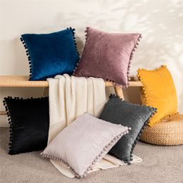 Topfinel Soft Velvet Pillow Cover Cushion Cover Luxury Square Decorative Pillows With Balls For Sofa Bed Car Home Throw Pillows 210315
