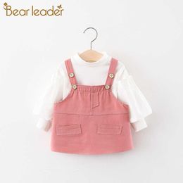 Bear Leader Toddler Girls Dress Fashion Kids Suspender Outfits Cute Baby Girls Clothes Long Sleeve Costumes Casual Suit 210708