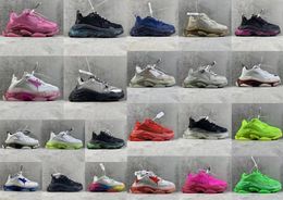 Crystal Bottom Clear Sole Paris Triple S Dad Shoes 17FW Fashion Platform Sneakers for Mens Women Trainers Fluo Red Neon Green Rainbow Pink Black Beige Yellow Navy