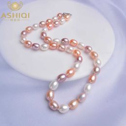 ASHIQI 8-9 mm Natural Freshwater Pearl Necklaces 925 Sterling silver Necklace clasp For women Wedding Jewellery