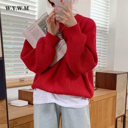 WYWM Loose Knitted Sweater Women Autumn Winter Vintage Warm Oversized Pullovers Ladies Casual Knitwear Solid Female Jumpers 211011