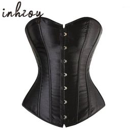 Women Punk Gothic Corset Tops Vintage Sexy Lace-Up Bandage Body Shaper Corselet Strapless Solid Color Overbust Corsets Bustiers &