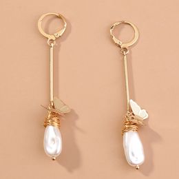 Korean Long Pearl Dangle Earrings for Women Golden Butterfly Geometirc Circle Earring 2021 Trend Jewellery Gift Accessories