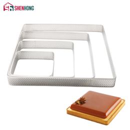 SHENHONG Square Stainless Steel Pie Tartlet Molds French Dessert Mousse Fruit Tart Ring Quiche Cake Mold au Citron Cheese Pans 210225