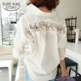 fashion women tops Summer 2021 backless sexy Hollow Out Lace Blouse Shirt Ladies casual Loose White office blouse women 1310 40 210315