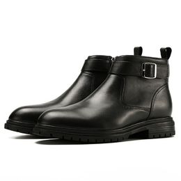 Black Winter Style Genuine Leather Men's Platform Warm Snow Ankle Boots Round Toe Zipper Man Comfortable Riding Shoes
