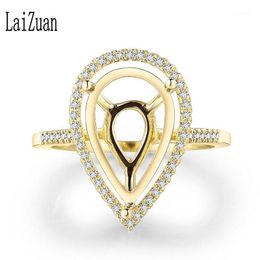 Cluster Rings LaiZuan Fine Jewellery Ring Solid 10K Yellow Gold AU585 14x9mm Pear Cut 0.2CT Natural Diamond Semi Mount Engagement Wedding