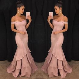 2021 Long Mermaid Prom Dresses Off Shoulder Satin Formal Evening Gowns Tiered Skirt Back Zipper Plus Size Prom Party Wear For Girls Women