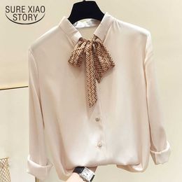 Fashion women tops ladies tops women shirts white blouse chiffon blouse harajuku off shoulder top Bow Solid Full 3626 50 210527