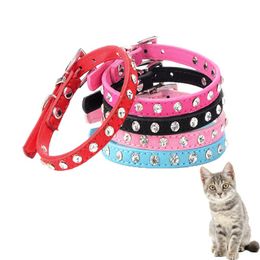 Dog Collars & Leashes 1pc Mini Pet Collar With Rhinestones Inlaid For Cats And Dogs Adjustable Leather Chihuahuas Accessories