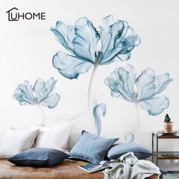 110x180cm Large Blue Lotus Flower Vinyl Wall Sticker Poster Living Room Bedroom Home Decor Decals Stikers Mural Art Wallpaper 210308