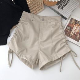 Women's Shorts Women 2022 Autumn Fashion High Waist Casual Female Solid Colour PU Leather Ladies Loose Wide-leg L37