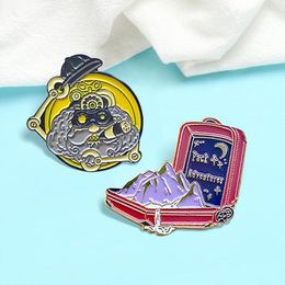 Pins, Brooches Field Camping Yellow Robot Red Suitcase Enamel Pin Outdoors Mountains Rivers Lapel Badge Jewelry Gift Friend Wholesale