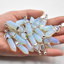 Wholesale Glass crystal opal stone Hexagonal pillar charms point Chakra pendant Fashion good quality for jewelry making