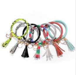 PU Leather Bangle Keychain Drop Oil Bracelet Key Ring Holder Large Circle Wristlet Keyring Fashion Women Girls Pendant 21 Style BT5068