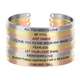personalized engraved bracelets Canada - Fashion Laser Engrave Personalized Stainless Steel Bangle Inspirational Quotes Bracelet Mantra Bracelets Jewelry for Women Gift
