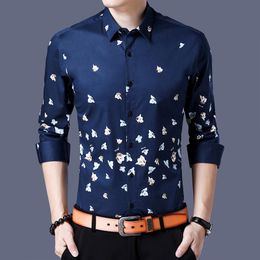 Men's Casual Shirts Floral Printed For Long Sleeve Slim Fit Shirt Vintage Business Formal Dress Social Party Tuxedo Blouse