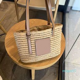 Fashion one-shoulder portable woven bag leisure all-match tide rattan bags shopping Handbag Messenger Composite Drawstring Purse Shoulder