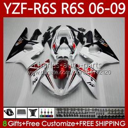 Motorcycle Bodys For YAMAHA YZF-R6S YZF-600 YZF R6S 600CC 2006-2009 Bodywork white red blk 96No.18 YZF R6 S 600 CC YZFR6S 06 07 08 09 YZF600 2006 2007 2008 2009 OEM Fairing