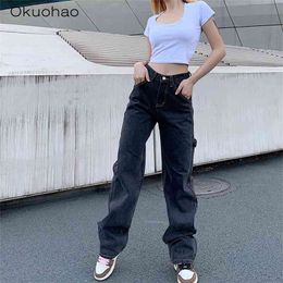 Street High Waist Straight Jean Were Thin And Loose Casual Wide Leg Pants Fashion Boyfriend Style Denim Girlfriend 210629