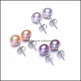 Stud Earrings Jewellery Meibapj 8-9 Classic Simple Pearl For Women Real Natural Freshwaterpearl & 925 Sterling Sier Drop Delivery 2021 Bqwrb