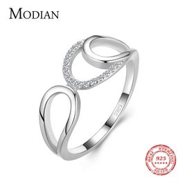 Silver Geometric Design Ring Fashion 925 Sterling Line Clear CZ Finger Rings For Women Wedding Statement jewelry 210707