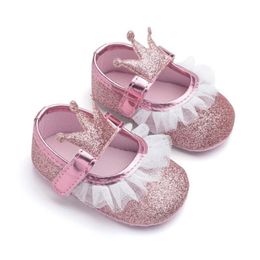 First Walkers Crown Princess Baby Girl Shoes Walker Toddler Kids Girls Cotton Sequin Lace Infant Soft Sole Silver Red Pink Blue