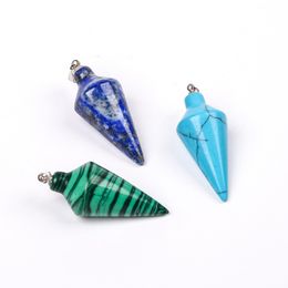 Pendulum Line Cone Stone Pendants Healing Chakra Beads Crystal Quartz Charms for DIY Necklace Jewellery Making Assorted Colour
