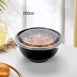 Disposable Take Out Container 200ML Small Round Bowl with Lid Kitchen Salad Snacks Picnic Containers for Party Camping