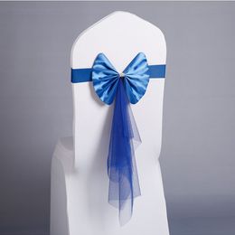 Wedding Chair Back Decor Bow Hotel Solid Color Bows Chairs Backs Flower High Elastic Ribbon Festive Party Decorative Props BH5216 WLY