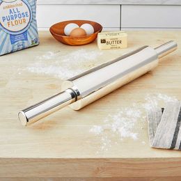 1Pcs Stainless Steel Fondant Rolling Pin Non-stick Pizza Noodles Cookie Cake Roller Kitchen Roller Easy Dough Rolling Tool 211008
