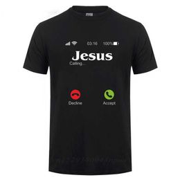 Jesus Is Calling T Shirt Christ Christian Religion Faith Bible Catholics Gift T-Shirt For Men Male Short Sleeve O Neck Tshirt 210629