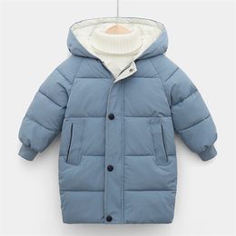 Winter Kids Coats Children Boys Jackets Fashion Thick Long Girls Hooded Coat Snowsuit 3-10Y Teen Overcoat Parkas 211203