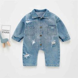 Baby Casual Romper Autumn Infant Kid Girl Long Sleeve Clothes Denim Playsuit Jumpsuit Outfits 0-24M 210528