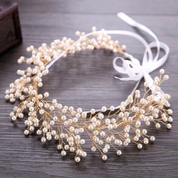 Headpieces Gold Hair Flowers For Wedding Party Bridal Bridesmaid chic Crystal Pearls Rhinestone headband