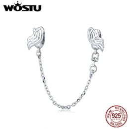 WOSTU Silver Safety Chain 925 Sterling Silver Angel Wings Shape Stopper Chain Charms for Bangles & Bracelets Jewellery CTC241 Q0531