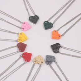 Pendant Necklaces Brick Heart Necklace Building Block Detachable Crafts BFF Gift For Valentine's Day Birthday