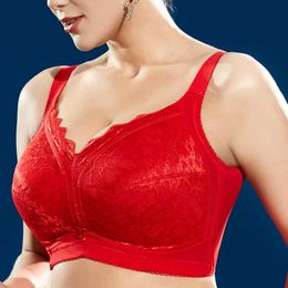 Bras Women Full Coverage Wire Free Non-Foam Plus Size Floral Lace Bra 32 34 36 38 40 42 44 46 48 C D E F G H I J K